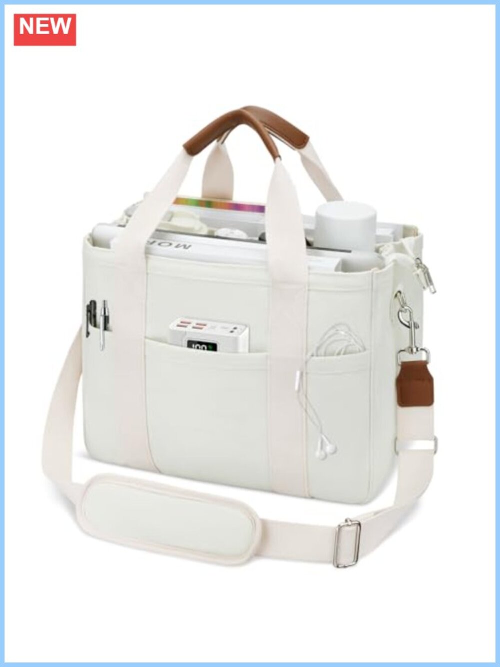 Large Canvas Tote Bag with Zipper Compartments Crossbody Messenger Purse